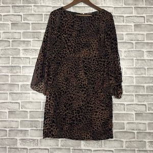 Eli’s Tahari Leopard Cheetah Animal Print Flowy Bell Sleeve Elegant Midi Dress 6